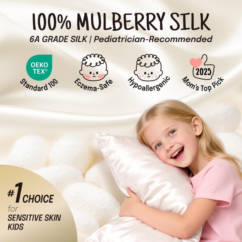 OLESILK 100% Mulberry Silk Toddler Pillowcase for Hair and Skin, Both Sides 19 Momme Pure Natural Silk Travel Pillow Cases with Hidden Zipper, 13"x 18", White - Image 2